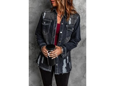 Black Denim Distressed Jacket