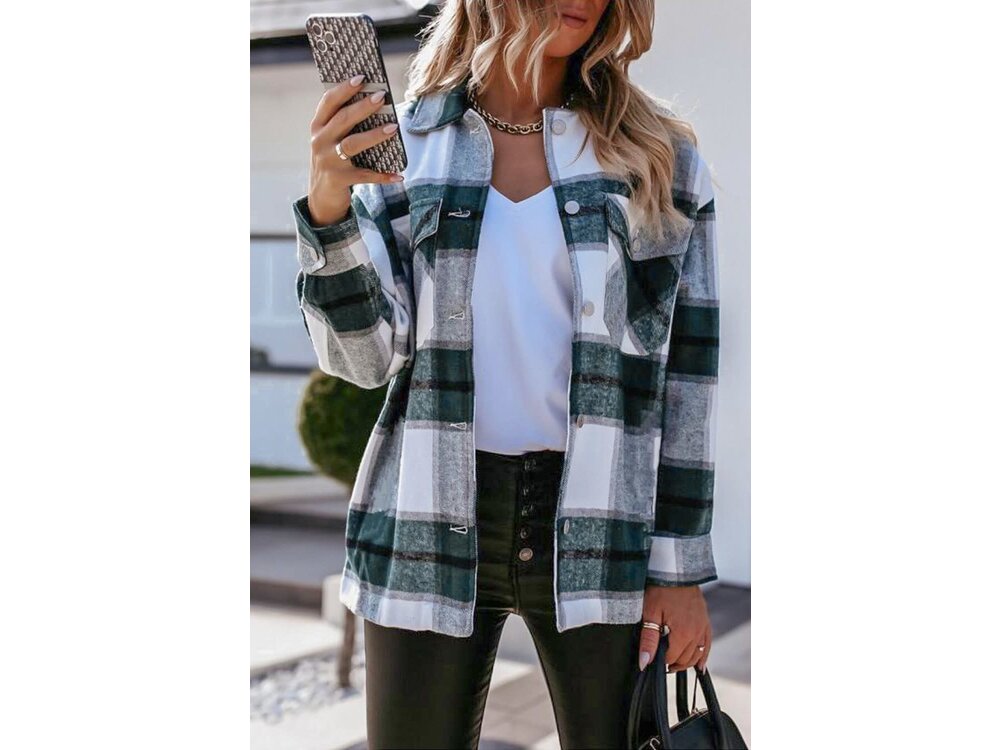 Plaid Shacket With Snap Buttons