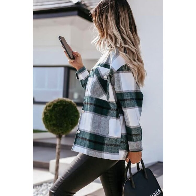 Plaid Shacket With Snap Buttons