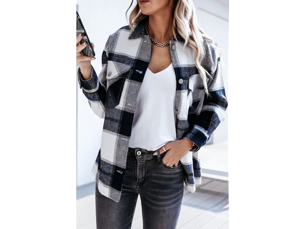 Plaid Shacket With Snap Buttons