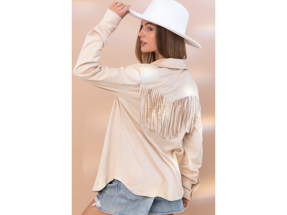 Blue B Micro-Suede Fringe Button Down