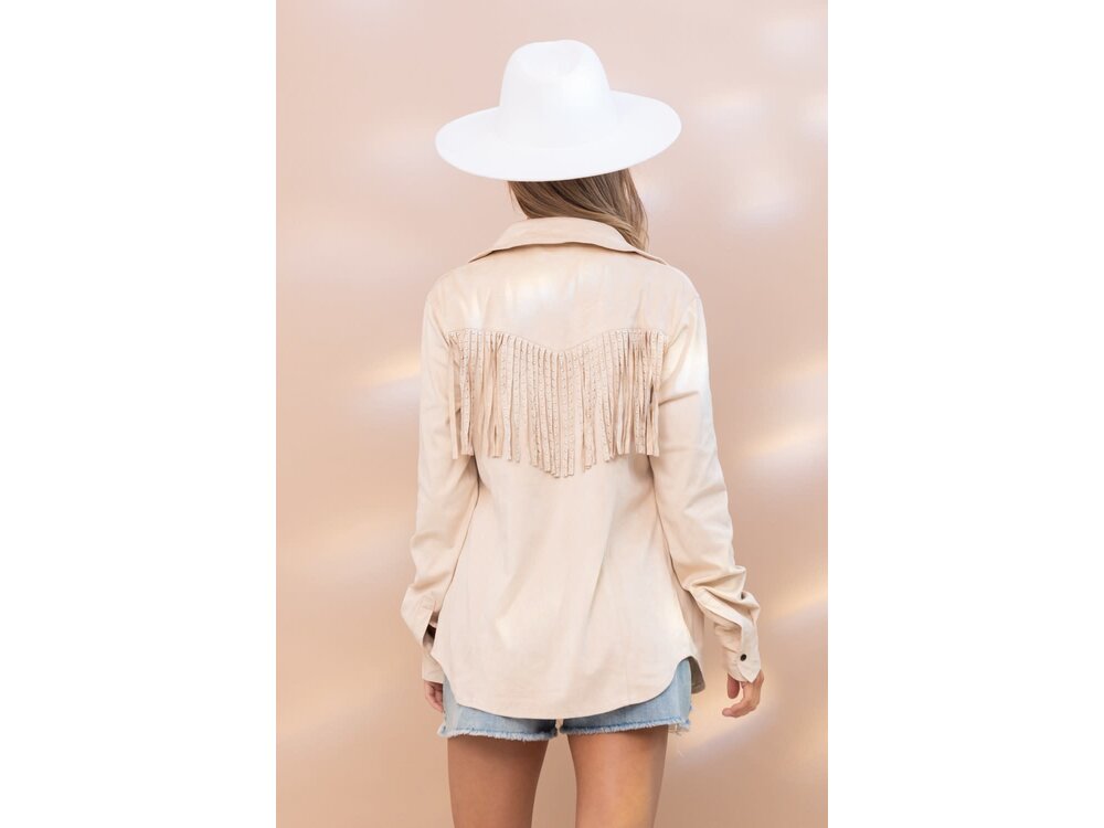 Blue B Micro-Suede Fringe Button Down
