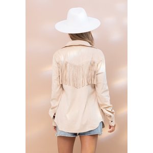 Blue B Micro-Suede Fringe Button Down