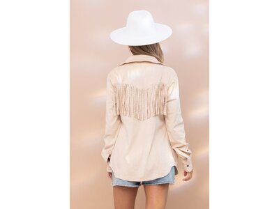 Blue B Micro-Suede Fringe Button Down