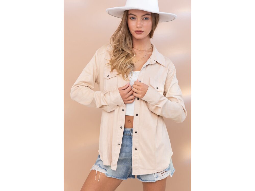 Blue B Micro-Suede Fringe Button Down