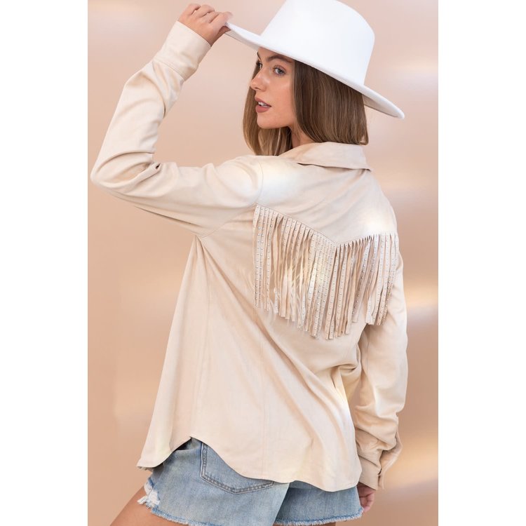 Blue B Micro-Suede Fringe Button Down