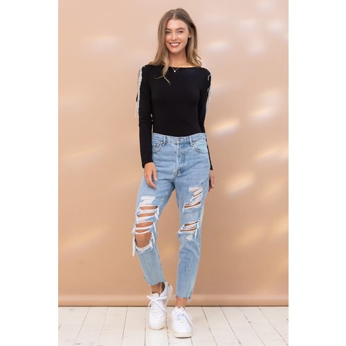 Cold Shoulder Crystal Fringe Bodysuit Cold Shoulder Crystal Fringe Bodysuit
