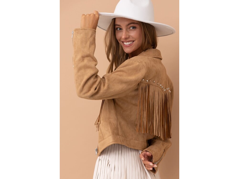 Blue B Suede Studded Fringe Moto Jacket