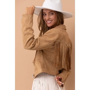 Blue B Suede Studded Fringe Moto Jacket