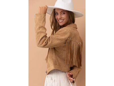 Blue B Suede Studded Fringe Moto Jacket