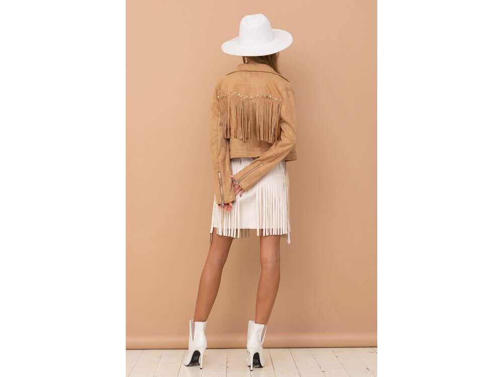 Blue B Suede Studded Fringe Moto Jacket