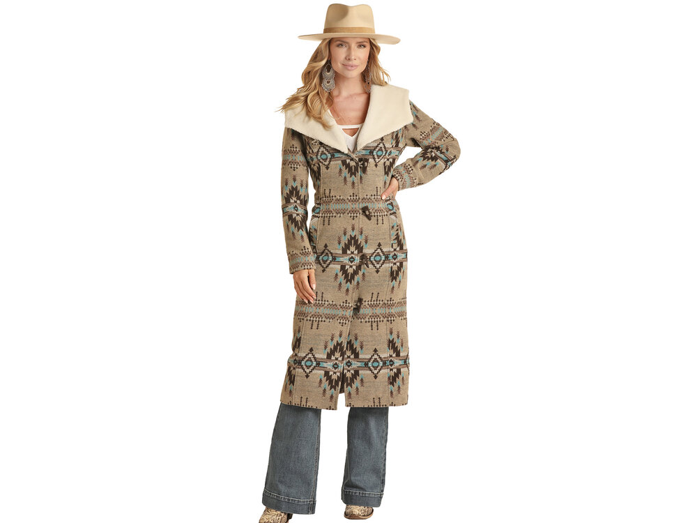 Powder River Outfitters Aztec Print Wool Long Jacket