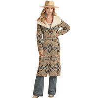 Aztec Print Wool Long Jacket