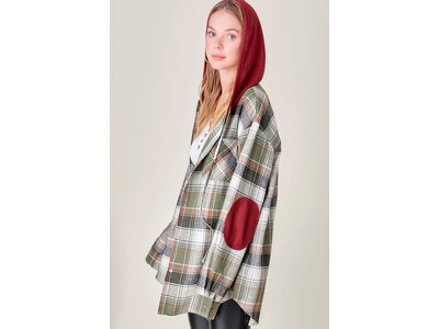 La Miel Multi-Colored Plaid Shacket with Hood