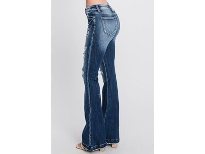 Petra153 Dark Distressed Flare w/ Patches- 34INSEAM-