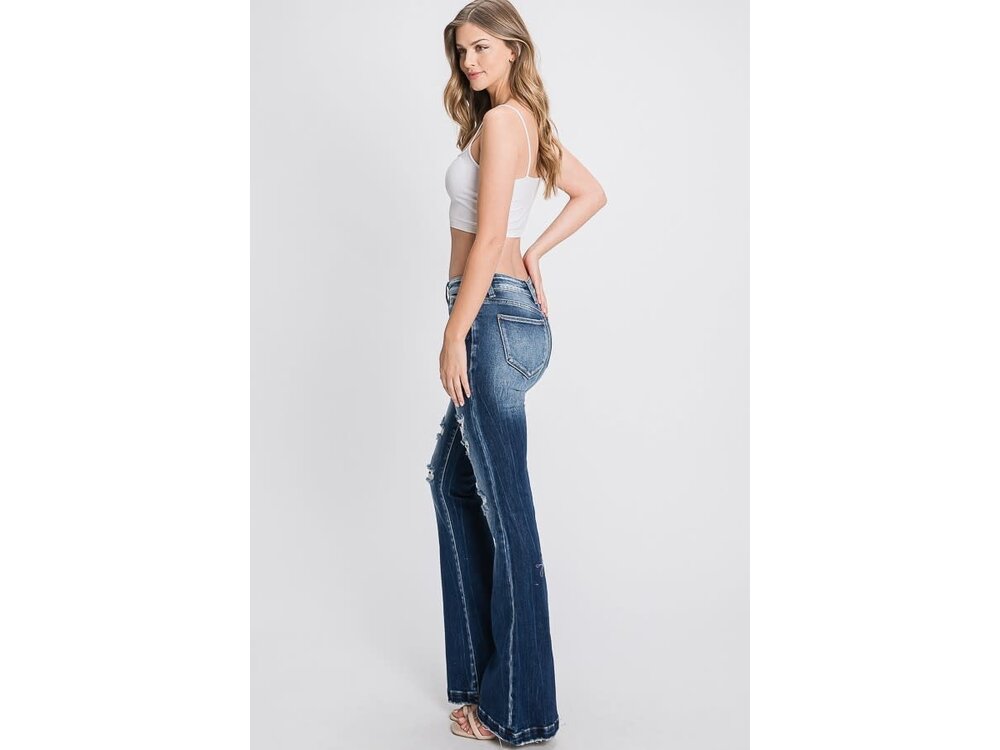 Petra153 Dark Distressed Flare w/ Patches- 34INSEAM-