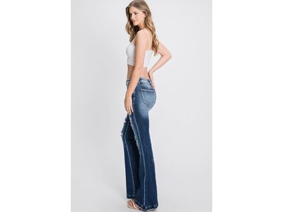 Petra153 Dark Distressed Flare w/ Patches- 34INSEAM-