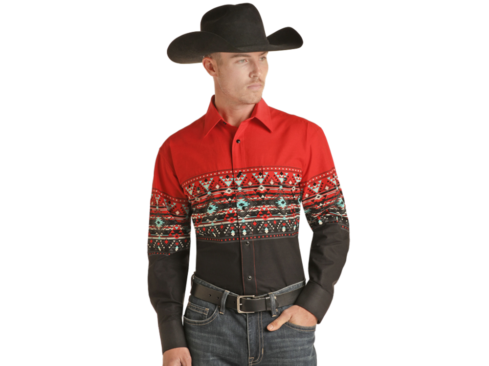 Panhandle Red and Tan Aztec Snap Shirt
