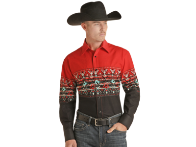 Panhandle Red and Tan Aztec Snap Shirt