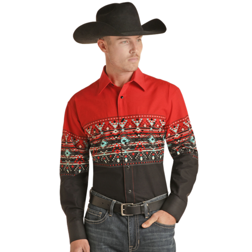 Panhandle Red and Tan Aztec Snap Shirt