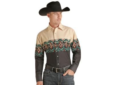 Panhandle Blue Aztec Shirt With Skull Detail