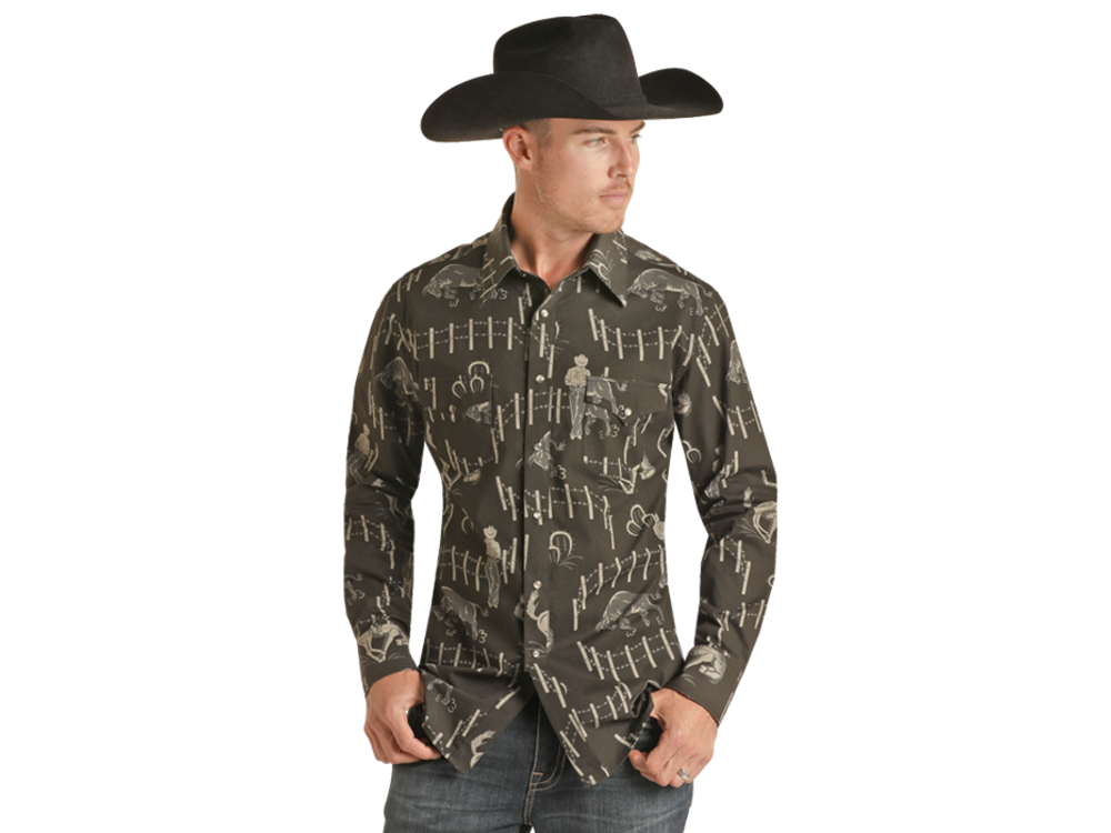 Rock and Roll Denim Vintage Rodeo Print Snap