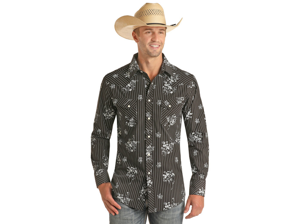 Rock and Roll Denim Vintage Rodeo Print Snap