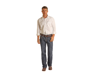 Rock and Roll Denim Leather V Embroidery Pistol Straight