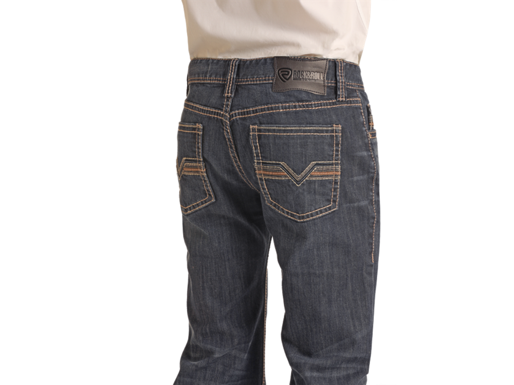 Rock and Roll Denim Leather V Embroidery Pistol Straight