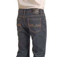 Leather V Embroidery Pistol Straight