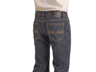 Rock and Roll Denim Leather V Embroidery Pistol Straight