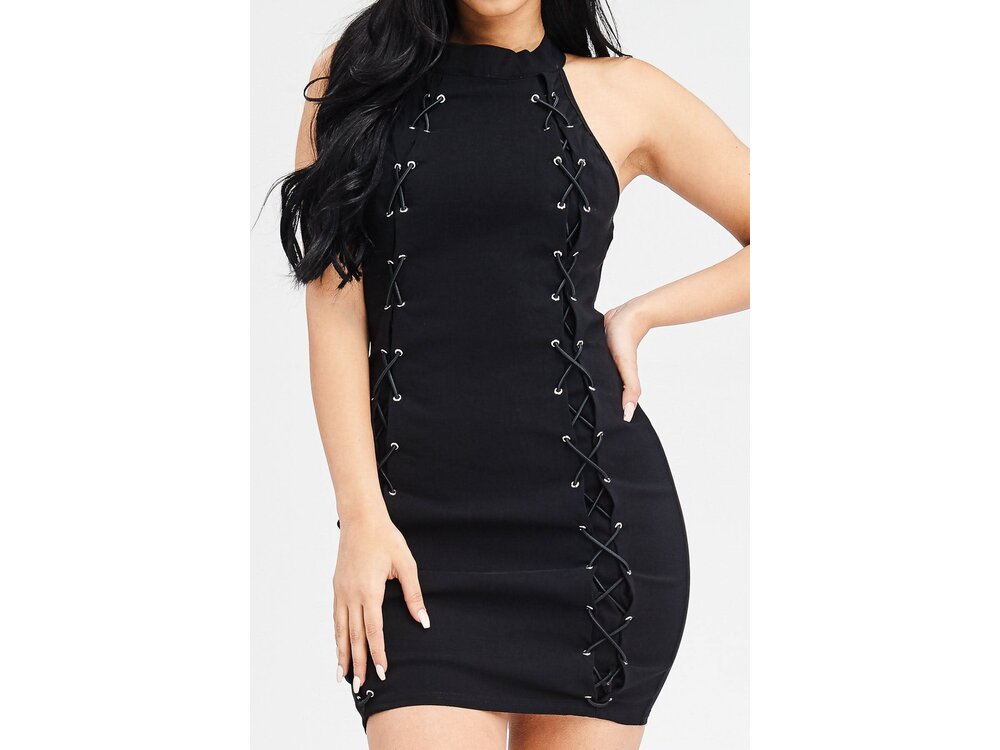 High Neck Double Lace Up Dress