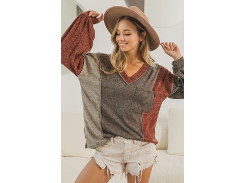 Colorblock Brushed Knit Sweater