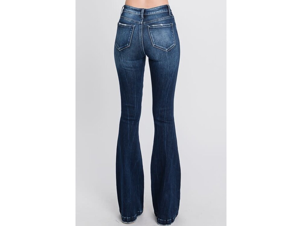 Petra153 Distressed Dark Flare w/ Trouser Hem