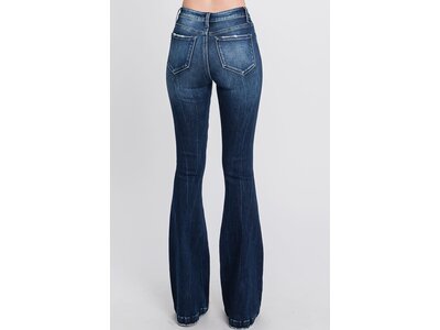 Petra153 Distressed Dark Flare w/ Trouser Hem