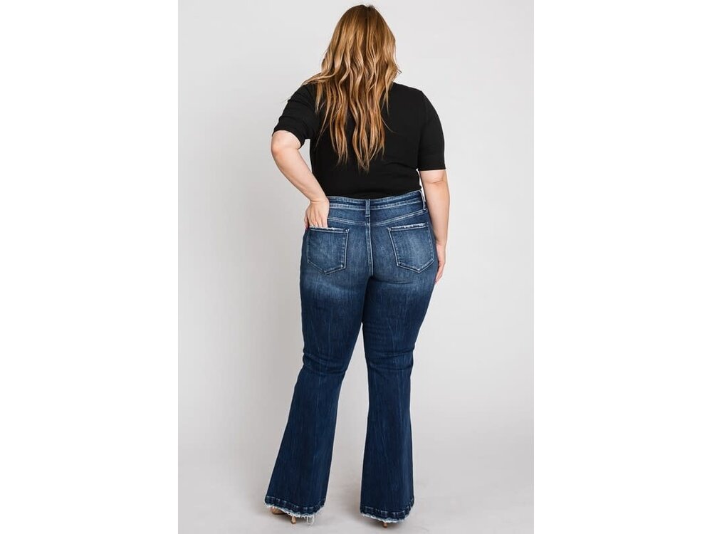 Petra153 Distressed Dark Flare w/ Trouser Hem