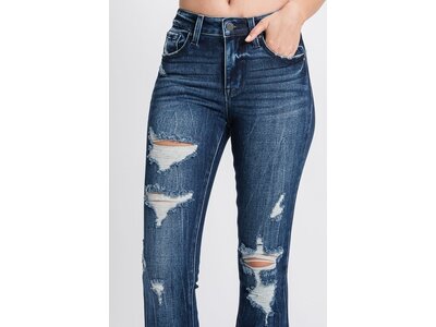 Petra153 Distressed Dark Flare w/ Trouser Hem