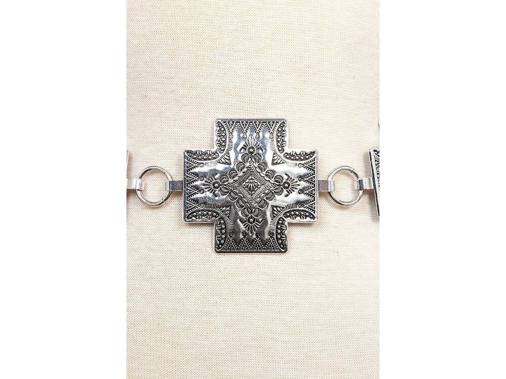 Etched Cross Concho Belt Silver