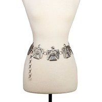 Etched Tribal Bird Concho Belt- Silver- S/M