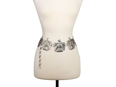 Etched Tribal Bird Concho Belt- Silver- S/M