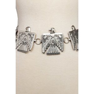 Etched Tribal Bird Concho Belt- Silver- S/M