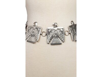 Etched Tribal Bird Concho Belt- Silver- S/M