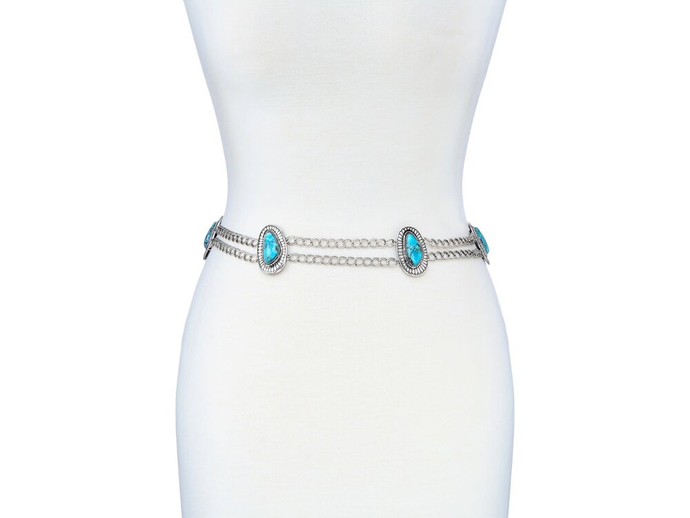 Double Chain Turquoise Stone Accent Belt