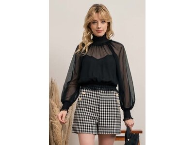 blu pepper Sheer High Neck Blouse