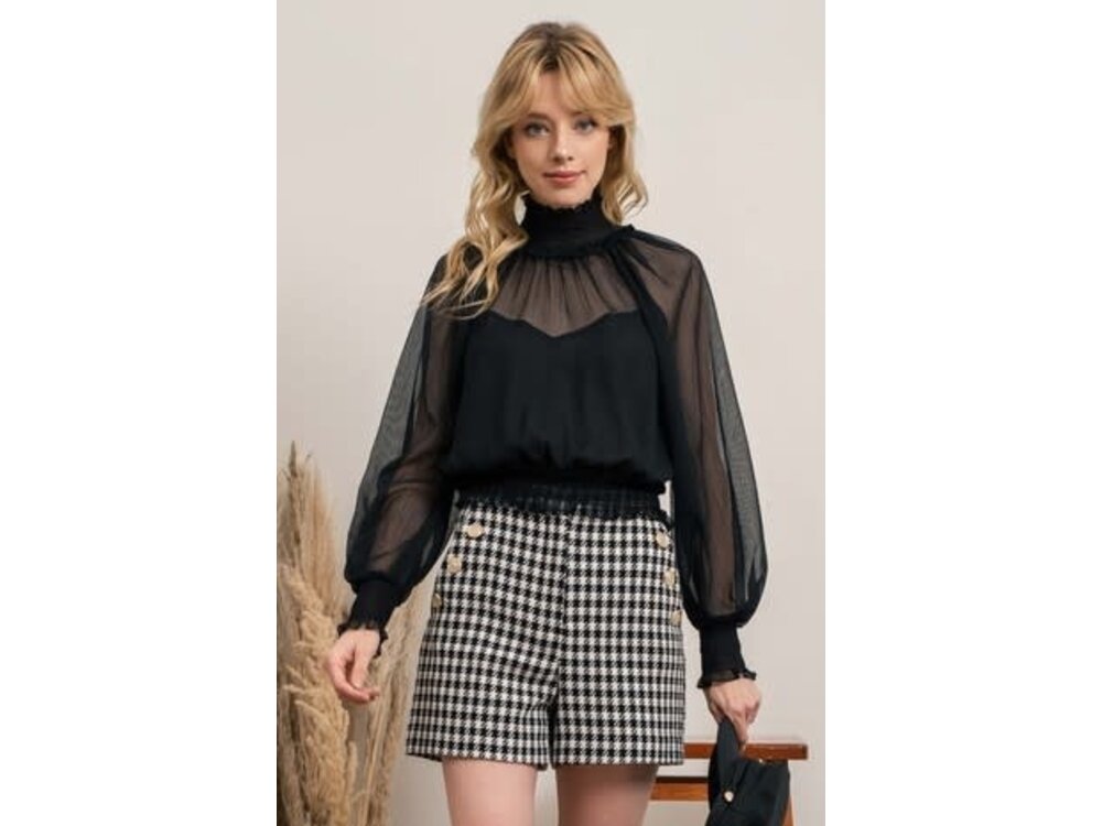 blu pepper Sheer High Neck Blouse