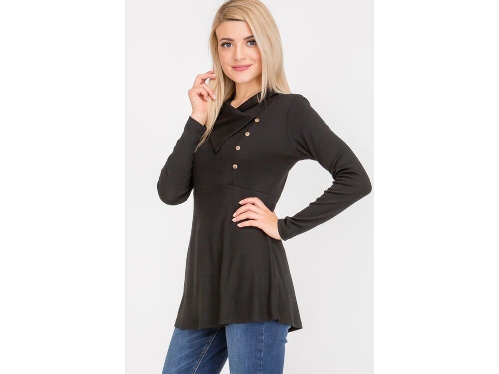 Asymmetrical Neck with Button Closure Blouse