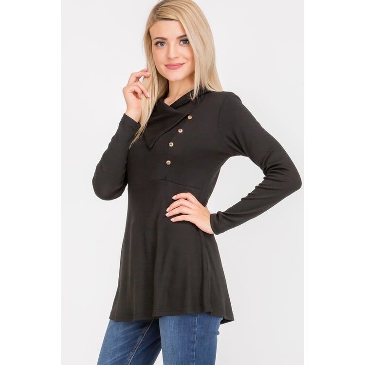 Asymmetrical Neck with Button Closure Blouse