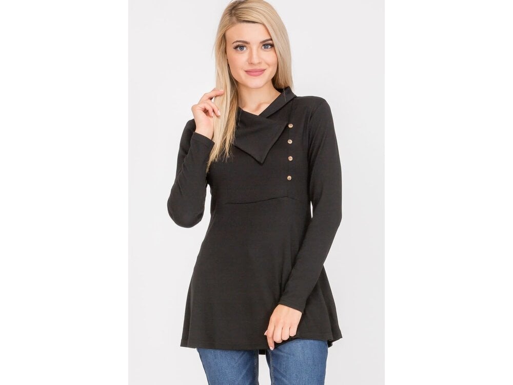 Asymmetrical Neck with Button Closure Blouse