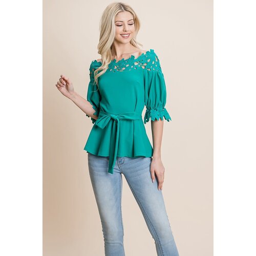 Off Shoulder Lace Detail Top with Tie Front