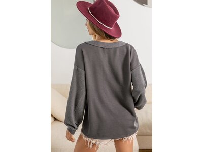 French Terry Shirt with Double Band and Button Detail